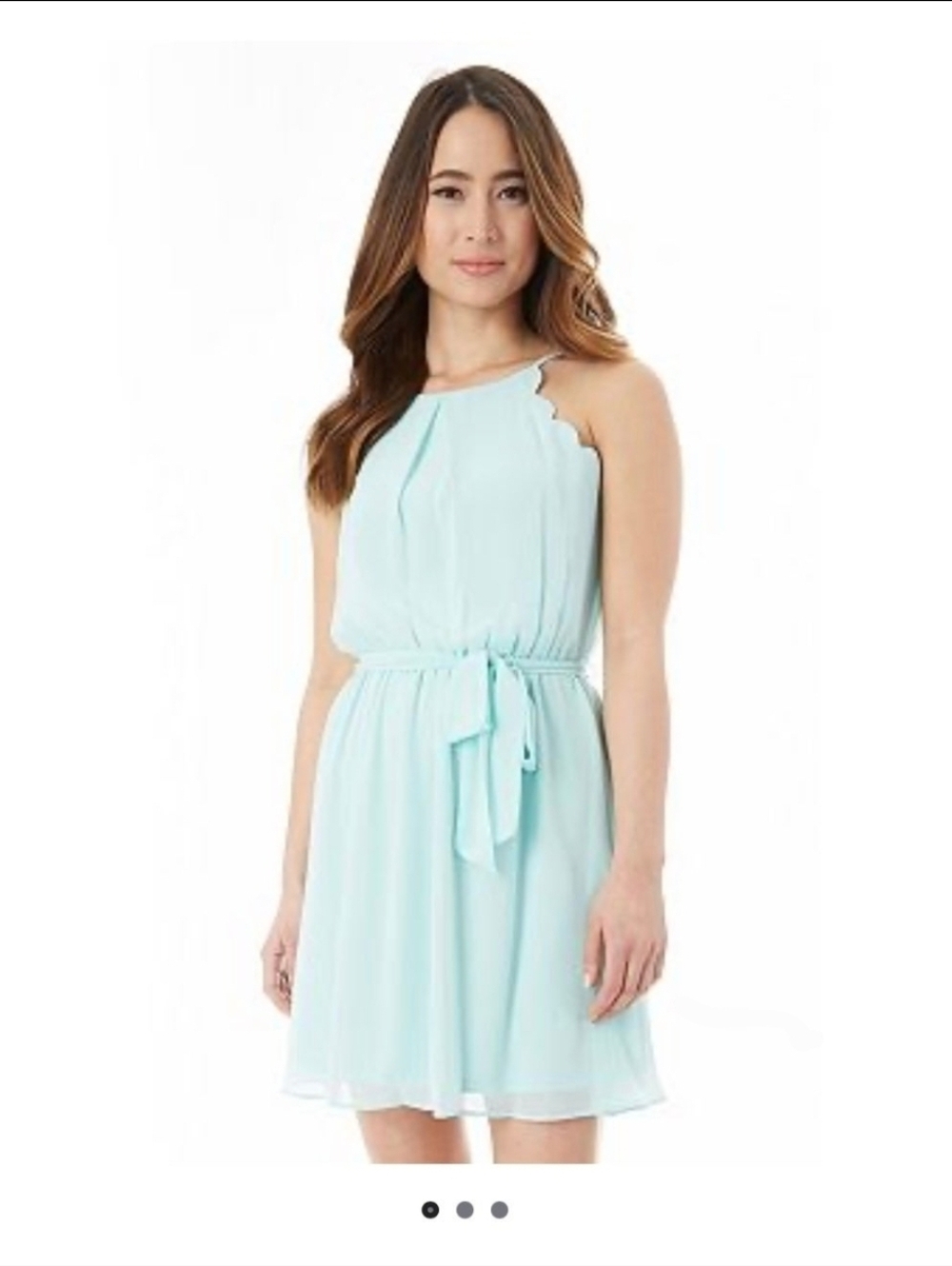 Iz Byer Mint Halter Scalloped Chiffon Mini Dress